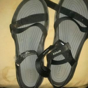 Croc Sandals, Size 9 in women's, Black and Gray.